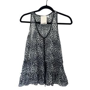 Parameter (S) Y2K Leopard Print Sleeveless Tank Top Ruffle Hem V-Neck